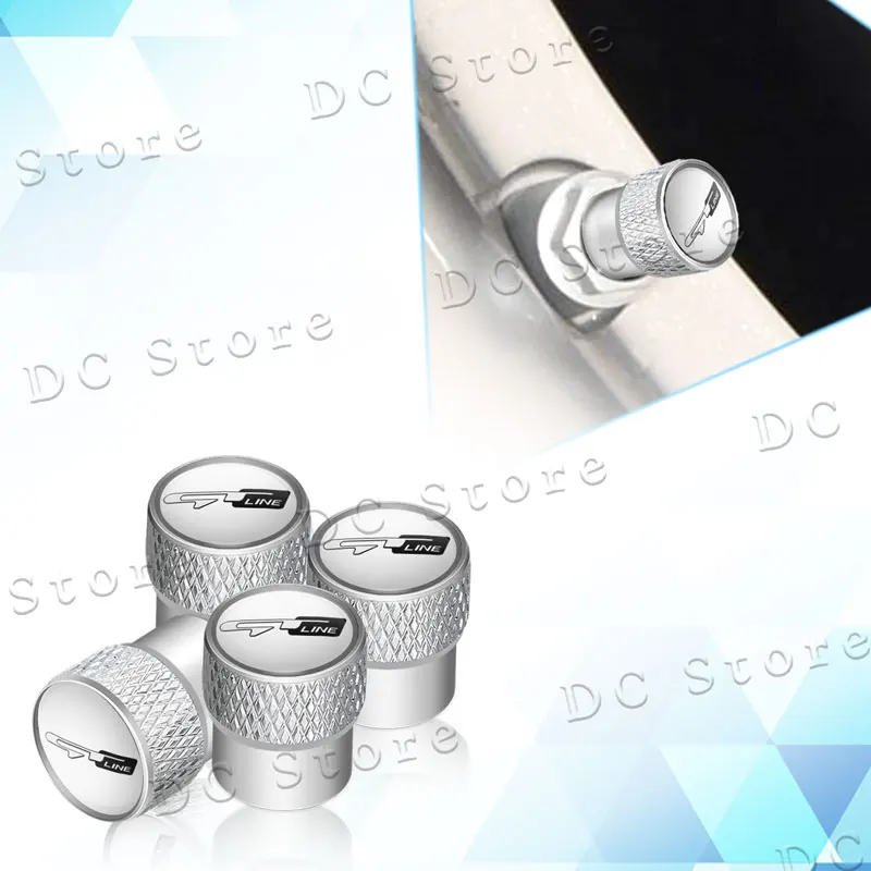 4Pcs/Set GT Line Logo Metal Car Wheel Air Valve Stem Caps Dustproof Covers For Kia K3 K5 K9 Forte Ceed Cerato RIO For Peugeot