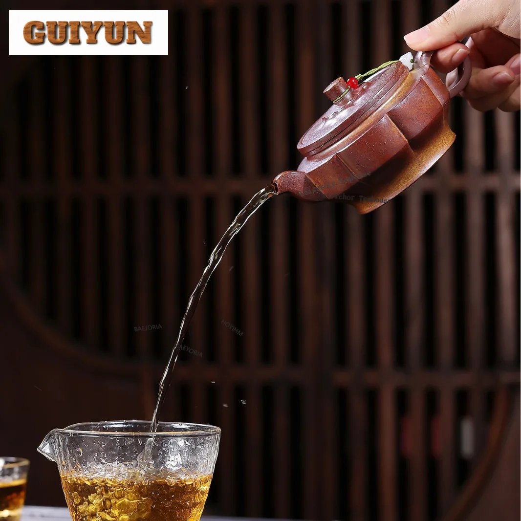 210ml Classic Yixing Purple Clay Teapots Handmade Weekly Count Pot Raw Ore The Keel Gold Sand Mud Kettle Zisha Tea Set Craft