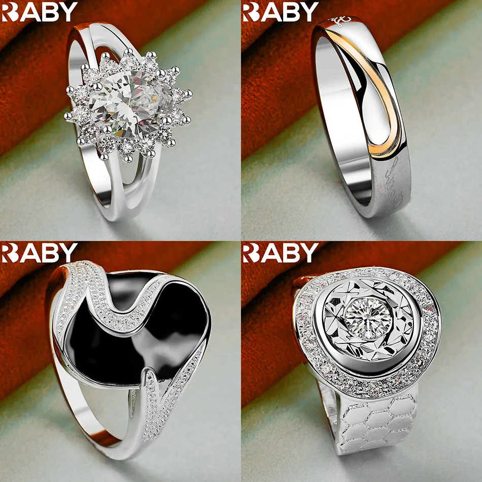 

URBABY 925 Sterling Silver Size 7-10 Zircons Geometric Ring For Women Men Fashion Jewelry Charm Grace Noble Wedding Accessories