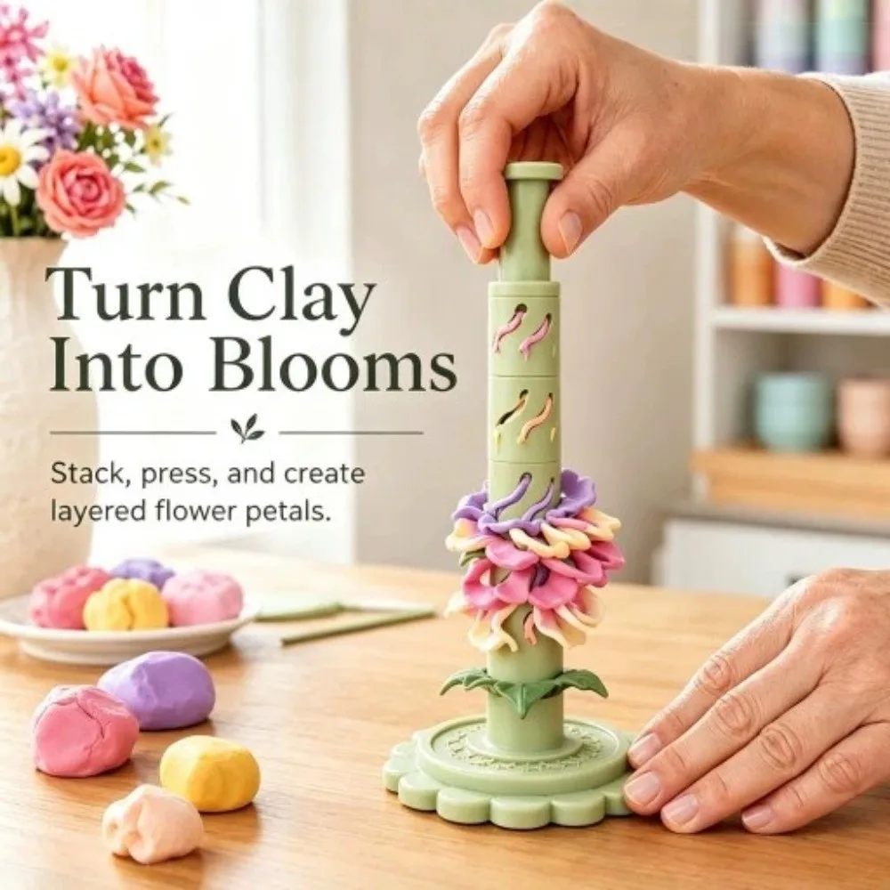 3D Printed Clay Flower Making Tool 9 Shaping Sleeves Multi-Cavity Clay Bloom Shaping Sleeves Easy-Press Hand DIY Petal Mold Set