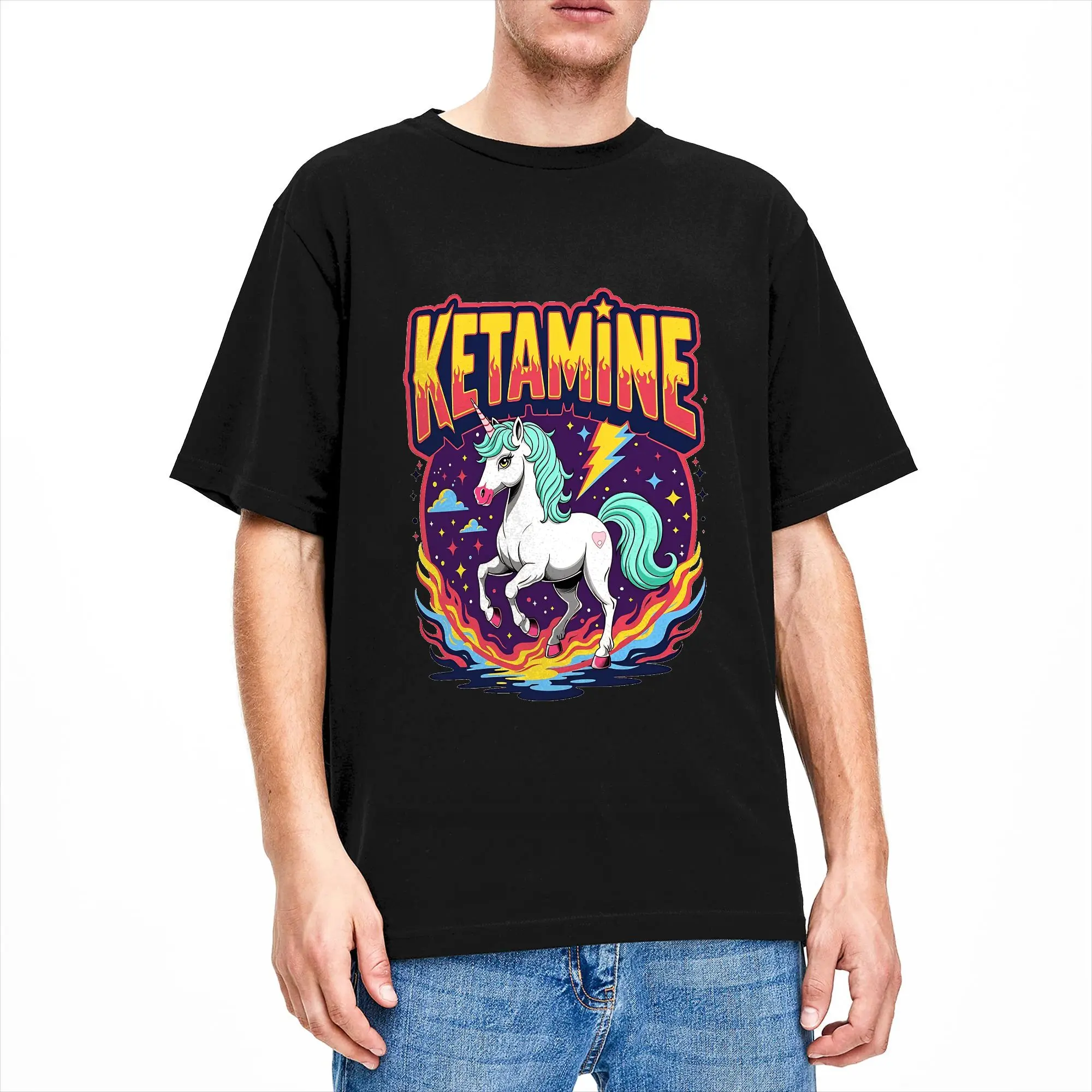 Oversized T-Shirt Summer KETAMINE unicorn trippy retro Hip Hop T Shirts  Cotton Tshirt for Men Y2K Classic Short Sleeve Top Tees