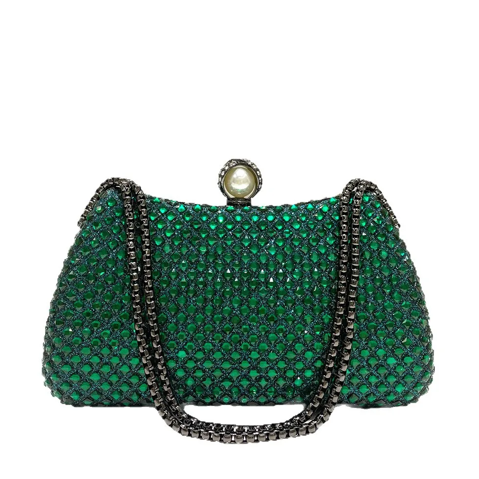 Dark green light luxury flash hot diamond box type dinner bag, women's fashion temperament high-end handbag handbag handbag - view 5