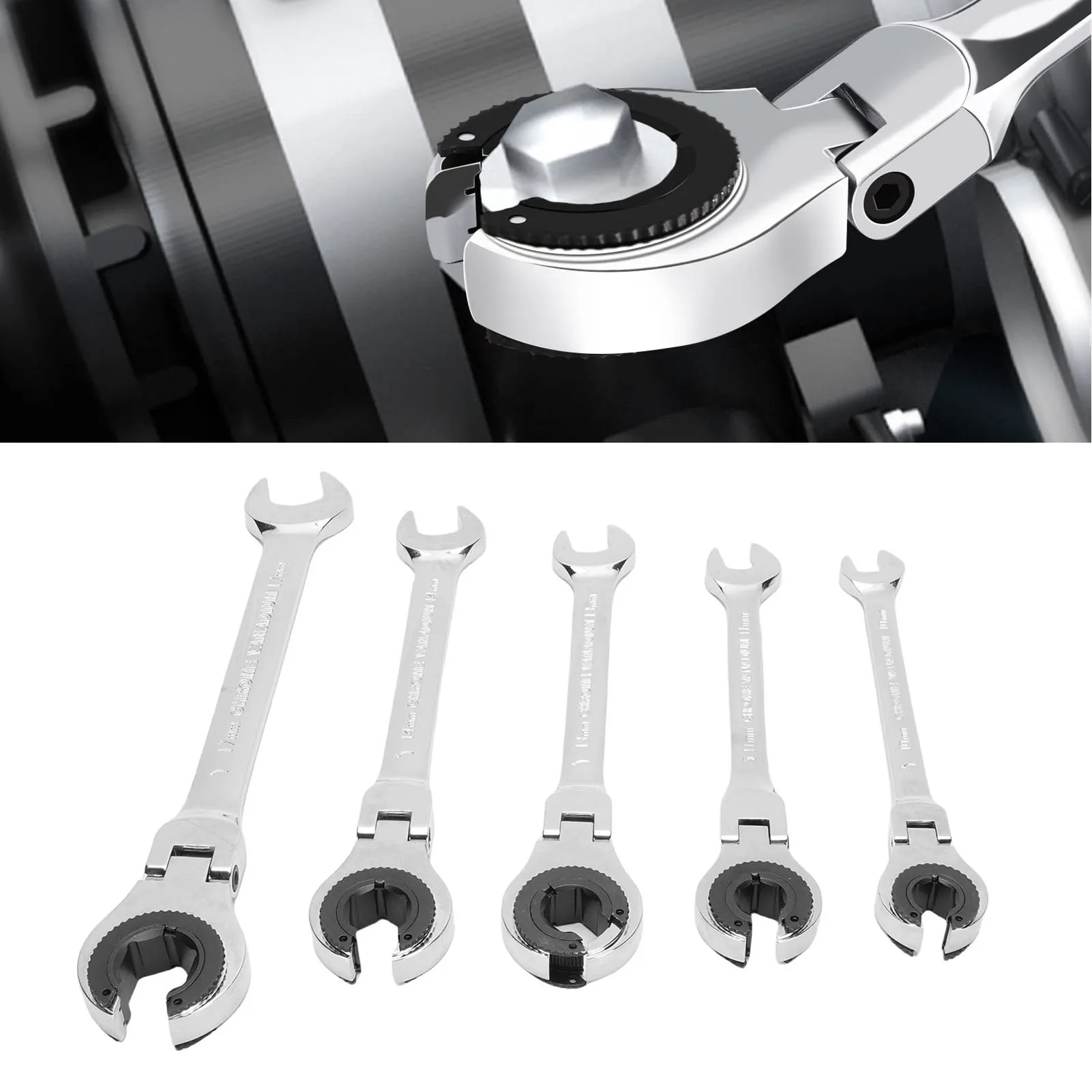 

Tubing Wrench Set Dual Purposes 5° Swing Arc Clear Marking Double End Open Wrench 10mm 11mm 13mm 14mm 17mm for Brake Line Nuts