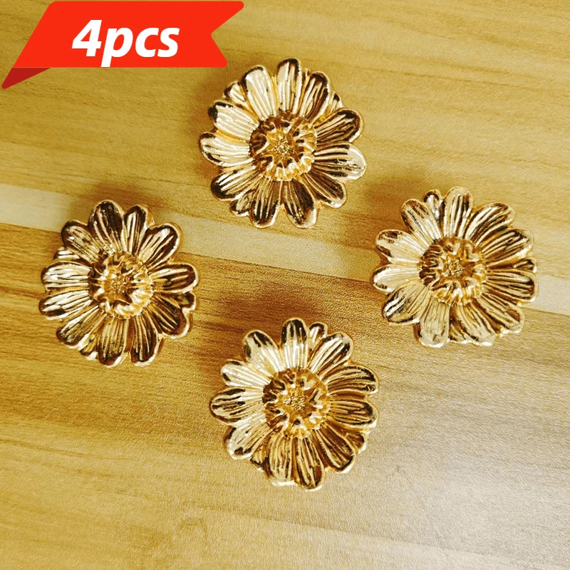 4PCS Floral-shaped drawer pull, alloy decorative kitchen cabinet drawer handle, golden flower handle
