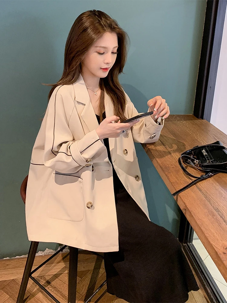 

Retro Casual Women's Suit Jacket British JK College Style Early Autumn Spring Winter Short Outerwear Commute Style Loose Fit