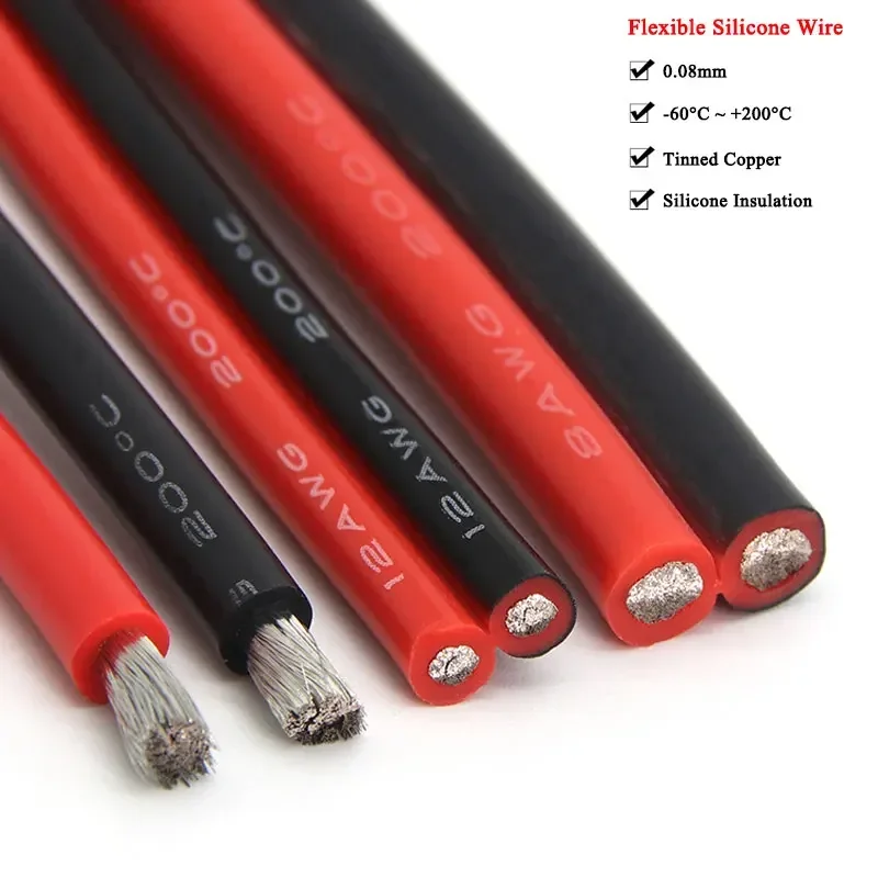 

1/5/10m Flexible Silicone Wire 2 pin or Black Red 30 28 26 24 22 20 18 16 14 12 10 8AWG Automotive Led lamp Soft Electric Cables