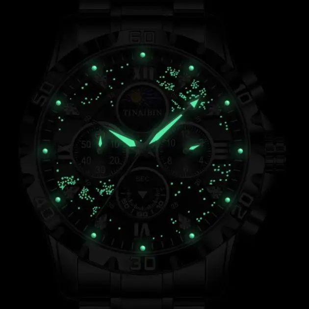 Creative Starry Night Paintings Dial Steel Male watch Best Selling Luxury Business Luminous Waterproof Moonswatch Chronograph