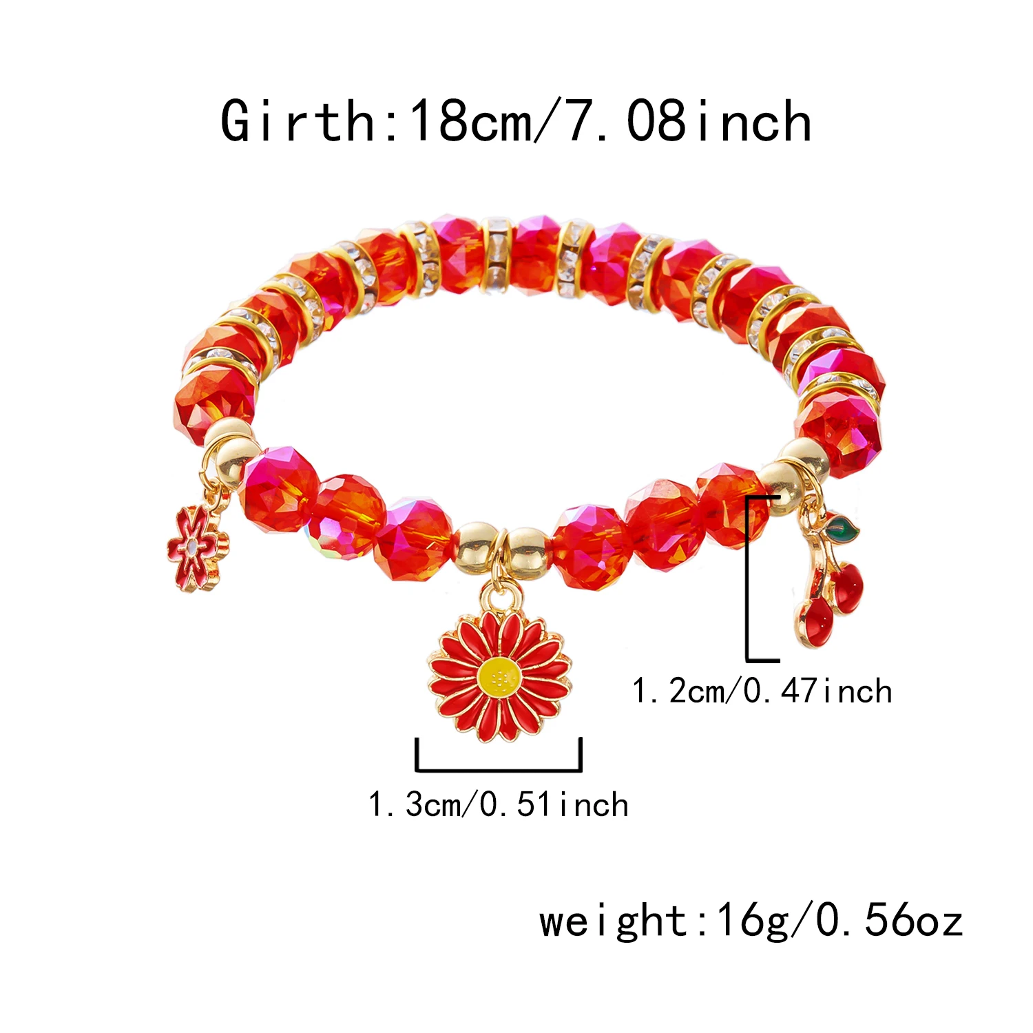 Böhmisches Blaues Kristall-Perlenarmband für Frauen Goldfarben Seestern Sonnenblumen-Anhänger Elastische Handkette Sommer-Schmuck Geschenk – Detail 11