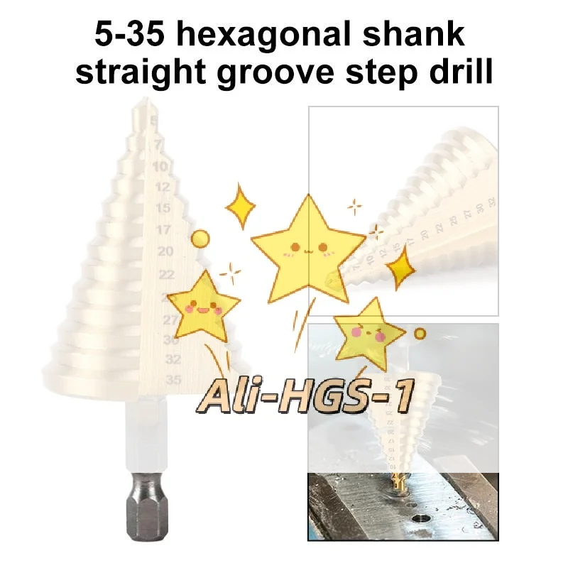 

Pagoda Drill Bit Gold Titanium Coated Hexagonal Step Hole Reaming Tool High Hardness for DIY Metal Woodworking