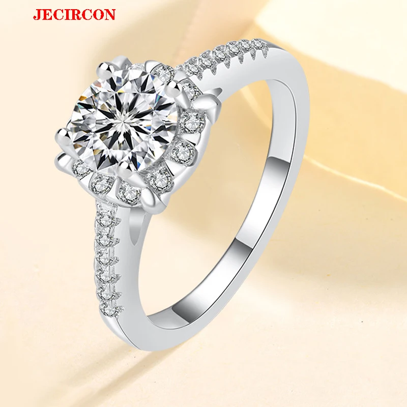 

JECIRCON 1ct Moissanite Halo Ring for Women S925 Sterling Silver 6 Color Stones Fashion Statement Piece Sparkling Wedding Band
