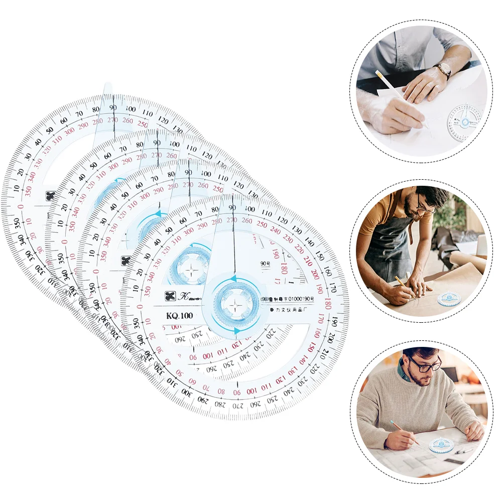 4 Pcs Protractor Professional Measuring Ruler Rotary Tool Drawing 360 Degree Multi-function Plastic Office