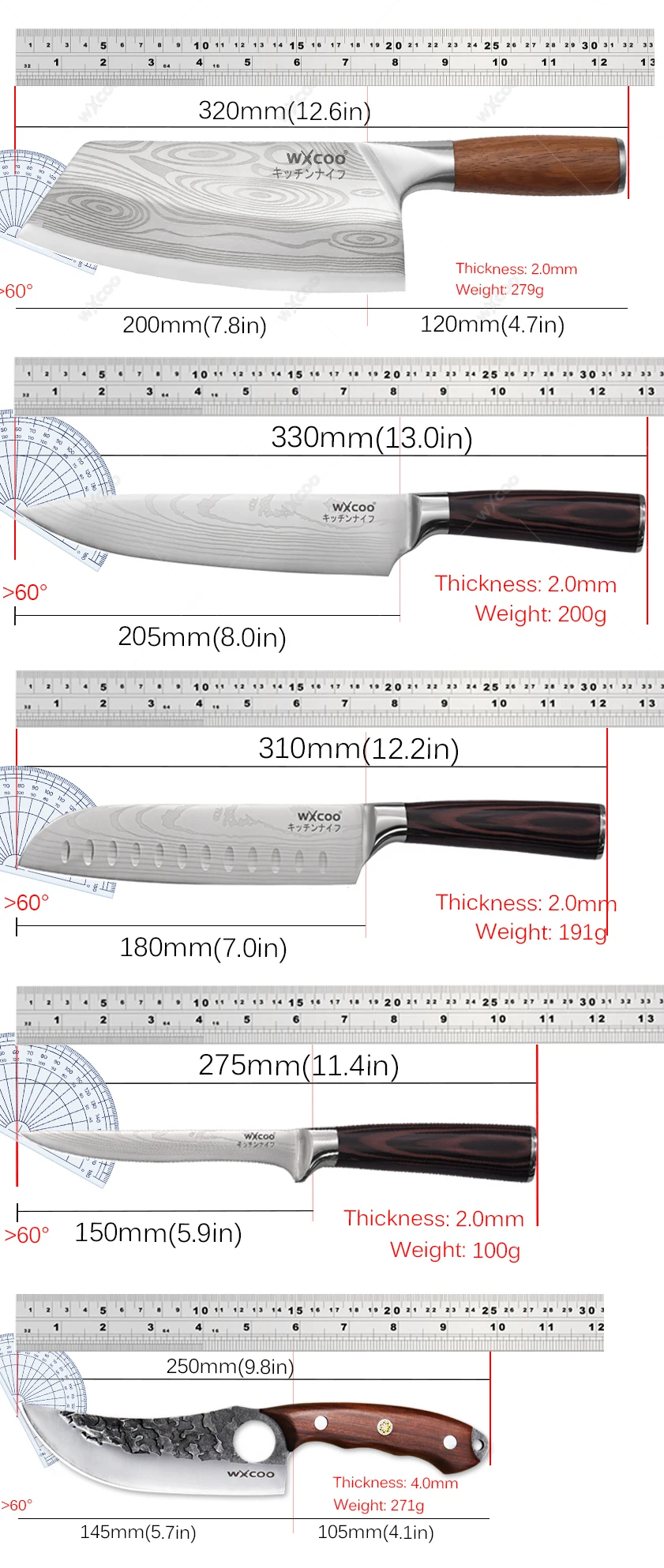 1-5PCS Stainless Steel Butcher's Deboning and Meat Cutting Knife Japanese Kitchen Chef's Knife Laser-textured Santoku Knife