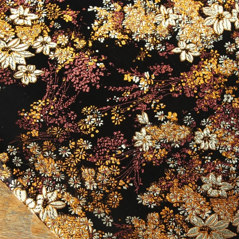 Tela de Seda con Flores Doradas Hechas a Mano, 75 cm de Ancho, Material para Bolsos, Manteles y Almohadas, Tela de Poliéster para Decoración del Hogar, por Metro