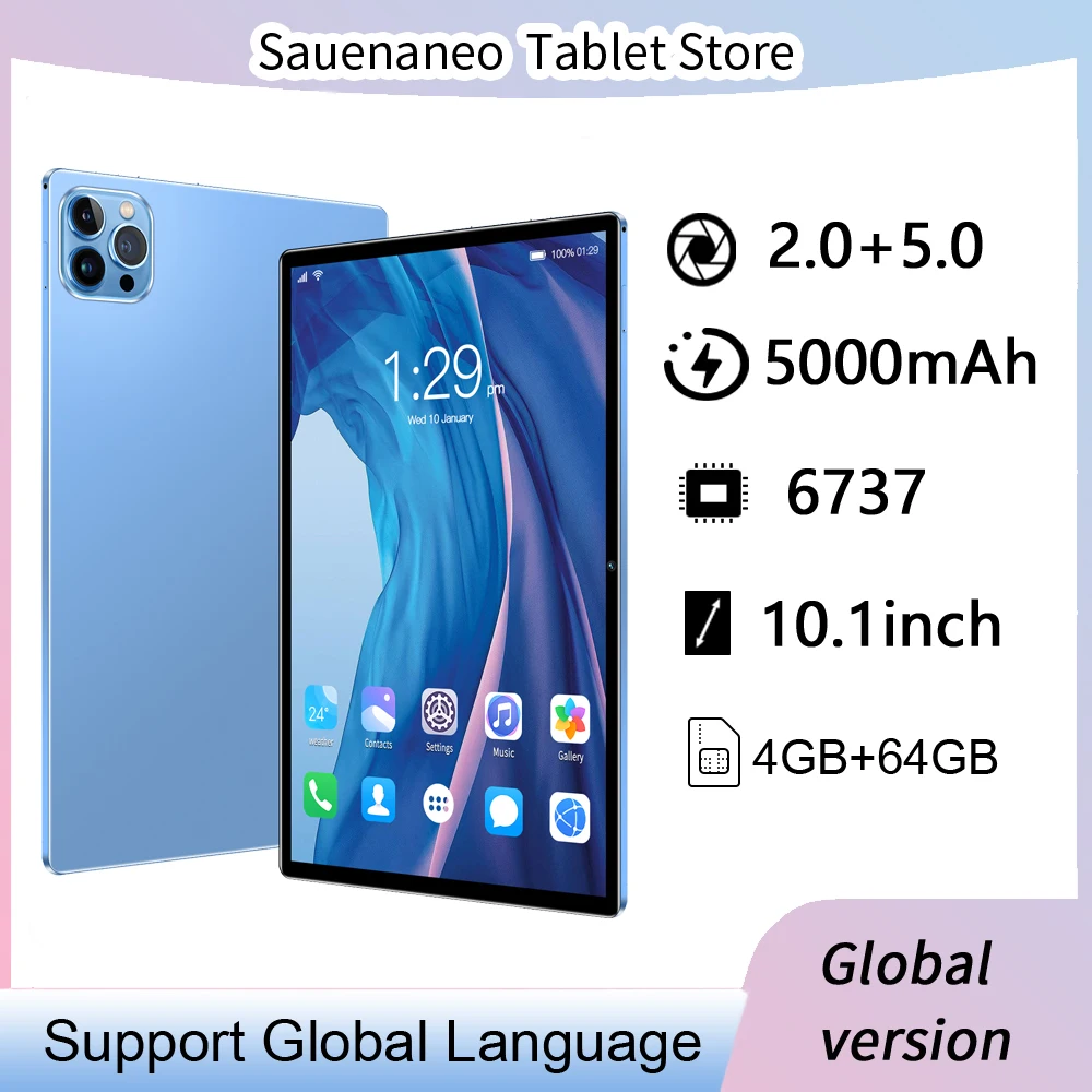 Sauenaneo 2024 New Original 10.1-inch Android Tablet 4GB RAM 64 ROM Supports 3G Call 5GWIFI Portable PC Tablet 5000mAh Android11