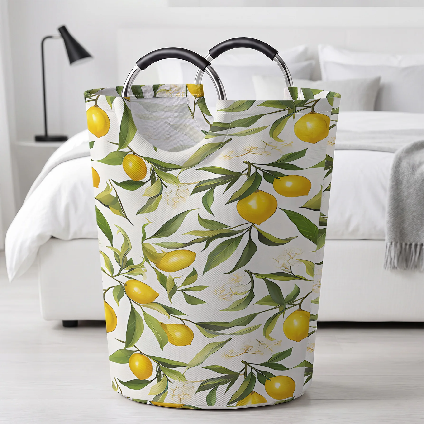 Fresh Lemon And Leaves All‑Over Print Handheld Storage Basket, For Laundry, Bedroom & Home Sundries Storage