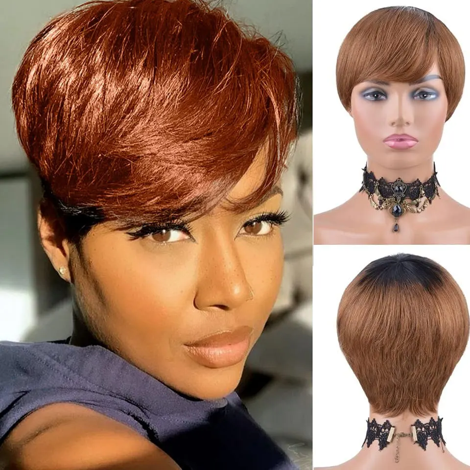 

Короткий парик Lolely Dream Ombre Blonde Pixie Bob для чернокожих женщин | Прямые машинные парики из натуральных волос, полупарик с стрижкой пикси