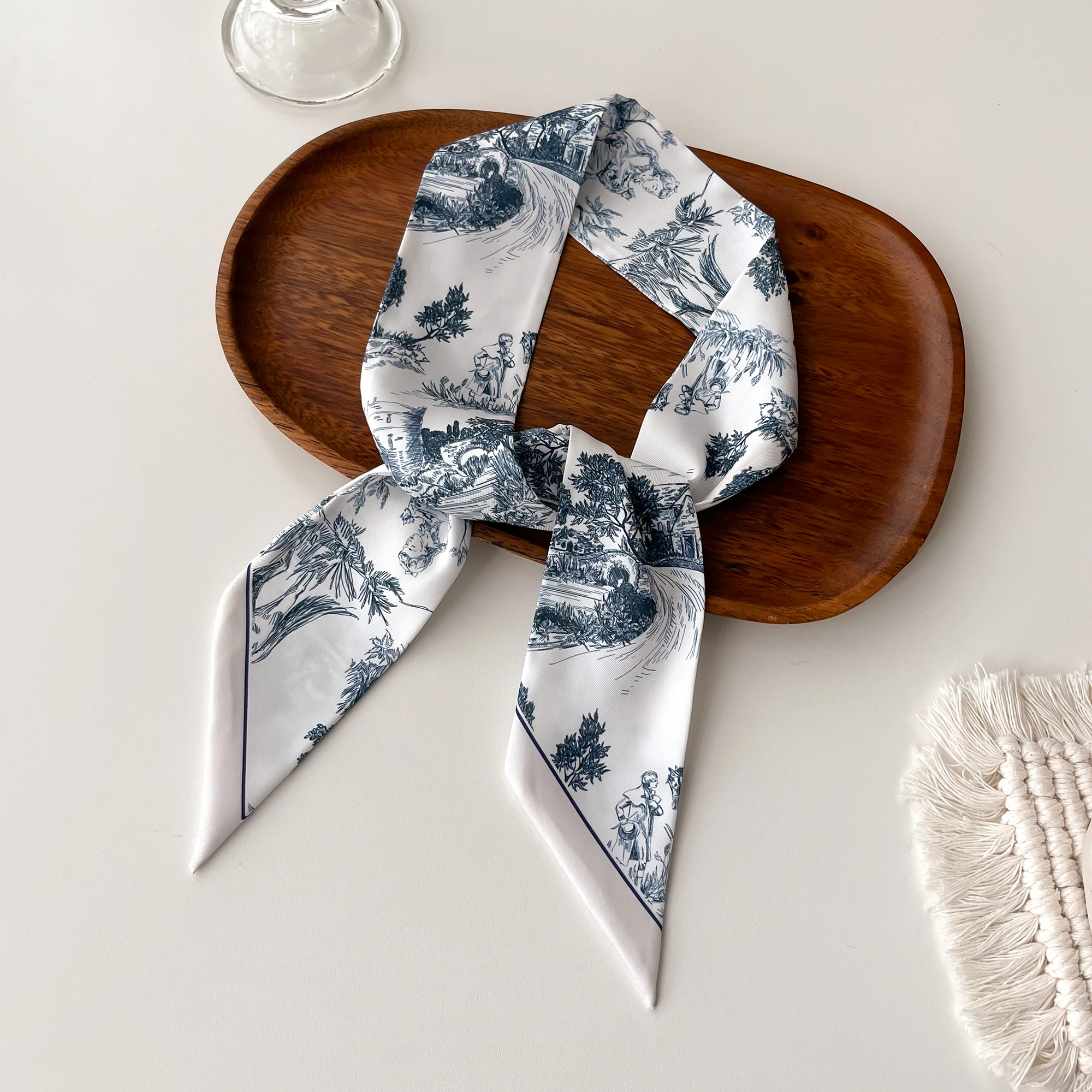 Europe 2024 Fashion New National Style Small Nroken Flower Women\'s Decorative Twill Binding Bag Handle Silk Scarf Ribbon Scarf