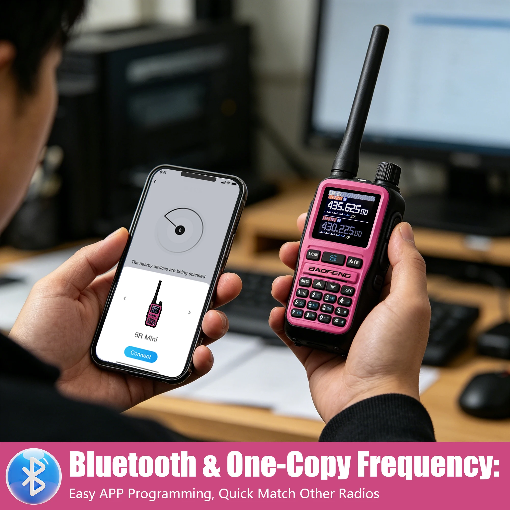 UV-5R Mini Baofeng Walkie Talkie 5W Multi-Band Bluetooth Programming Dual PTT Wireless Copy Frequency Type-C Charging NOAA 999CH