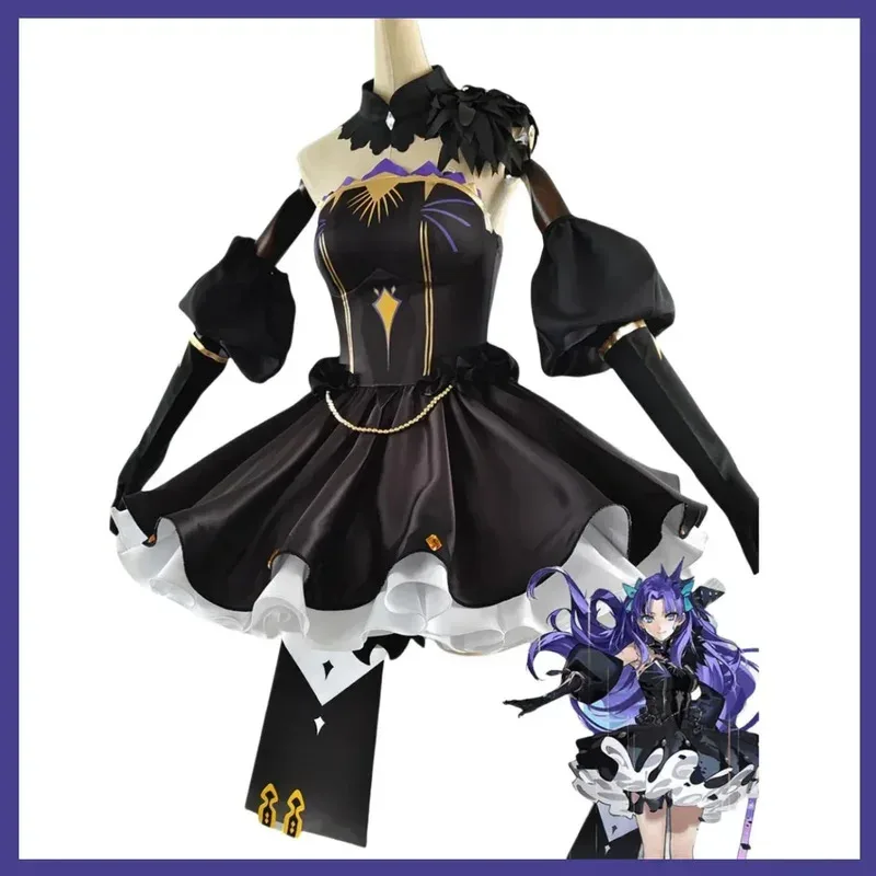 لعبة مصير/الطلب الكبير Ereshkigal تأثيري حلي فستان سهرة أسود قبالة الكتف تنورة شعر مستعار امرأة مثير حفلة عيد ميلاد البدلة ؛ 8's ،