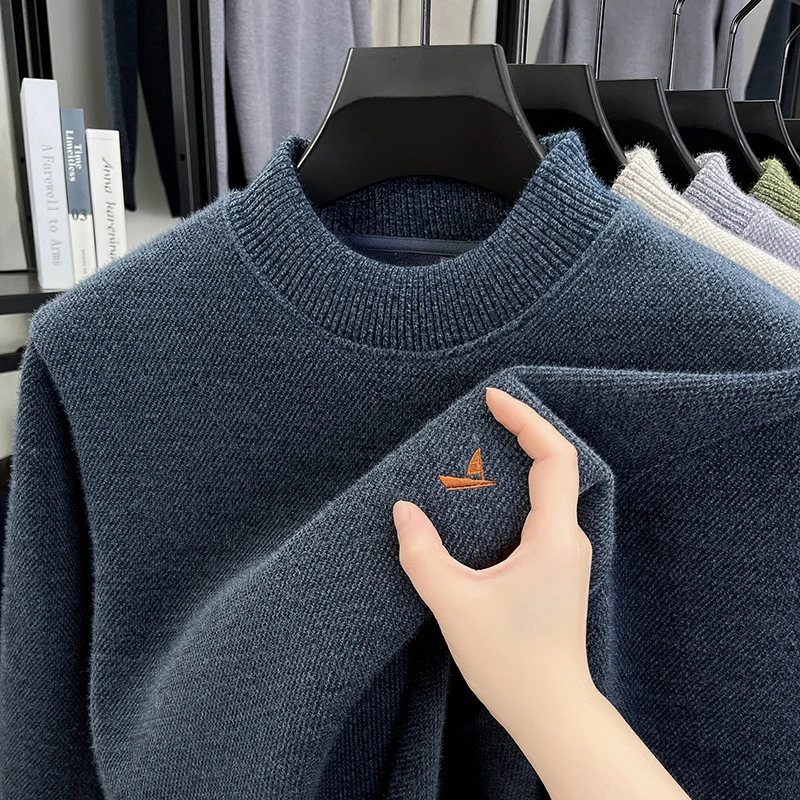 

Высококачественный брендовый свитер с круглым вырезом мужская мода новый изысканный парусник с вышивкой зимний бархатный теплый повседневный вязаный пуловер