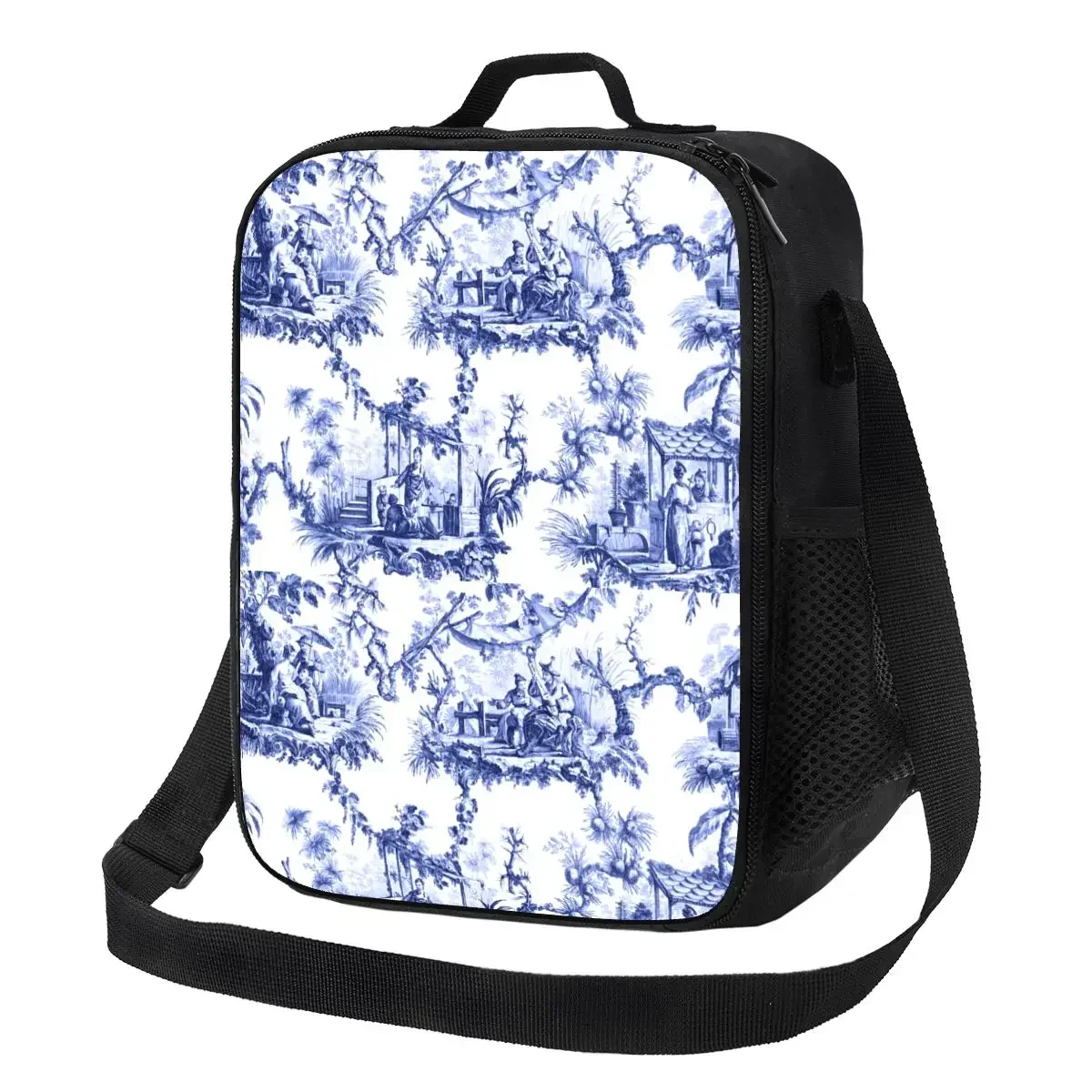 

Blue And White Delft Chinoiserie Toile Thermal Insulated Lunch Bag Lunch for Kids School Children Storage Bento Food Box