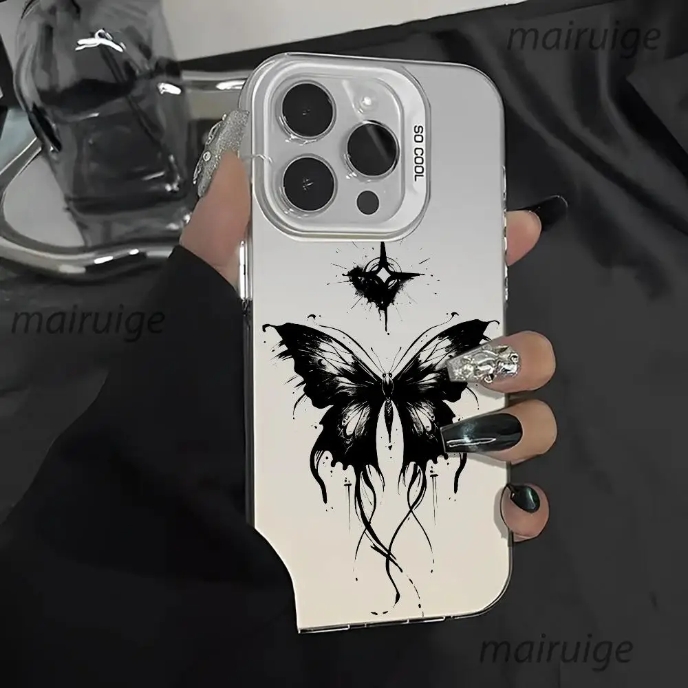 

Black Butterfly Pattern Phone Case anti-fingerprint Phonecases for iPhone 16 15 14 13 12 11 Pro/ Max/Plus shock-proof rear cover