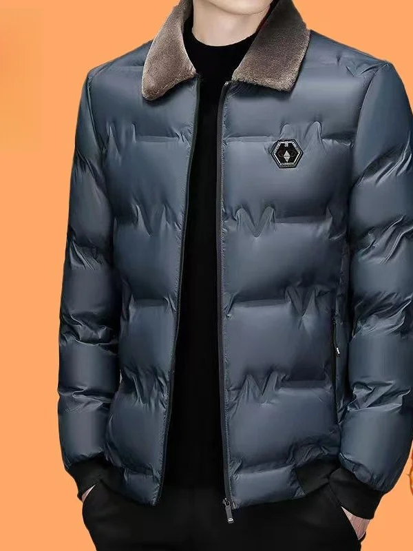 

New Winter Thiened down Cotton Jaet Casual Dad Sle Coat Warmth Collar Flip Polyester Fiber Faion Urban Men's Clothing