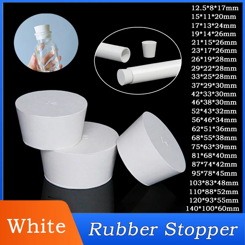 12.5~160mm White Rubber Stopper Bungs Laboratory Flask Tapered Tube Conical Sealing End Plug Water Pipe Conical Rubber Plugs