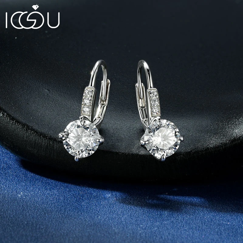 

IOGOU 1 карат D Цвет VVS1 Круглая огранка Муассанит Серьги-капли Lab Created Diamond Стерлингового серебра 925 пробы Висячие женские серьги с рычагом