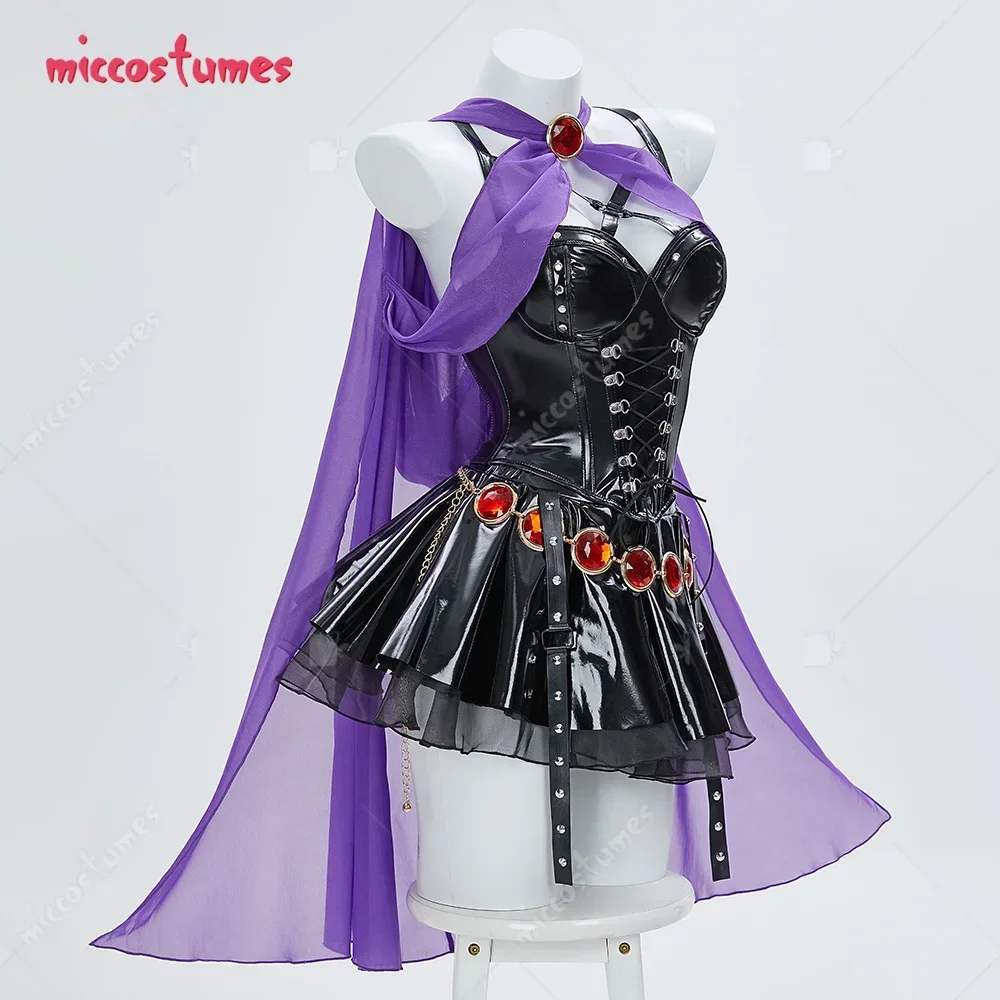 Miccostumes Women's Raven Derivative Casual  Costume Strap Tank Top and Skirt with Hooded Sheer Cape and Belt Cosplay Costumes