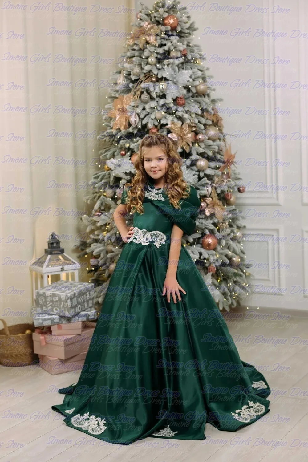 Bow design Mopping shawl Embroidery Floral print Sequin Flower Girl Dress for Wedding Ceremonies Christmas Dance Performances