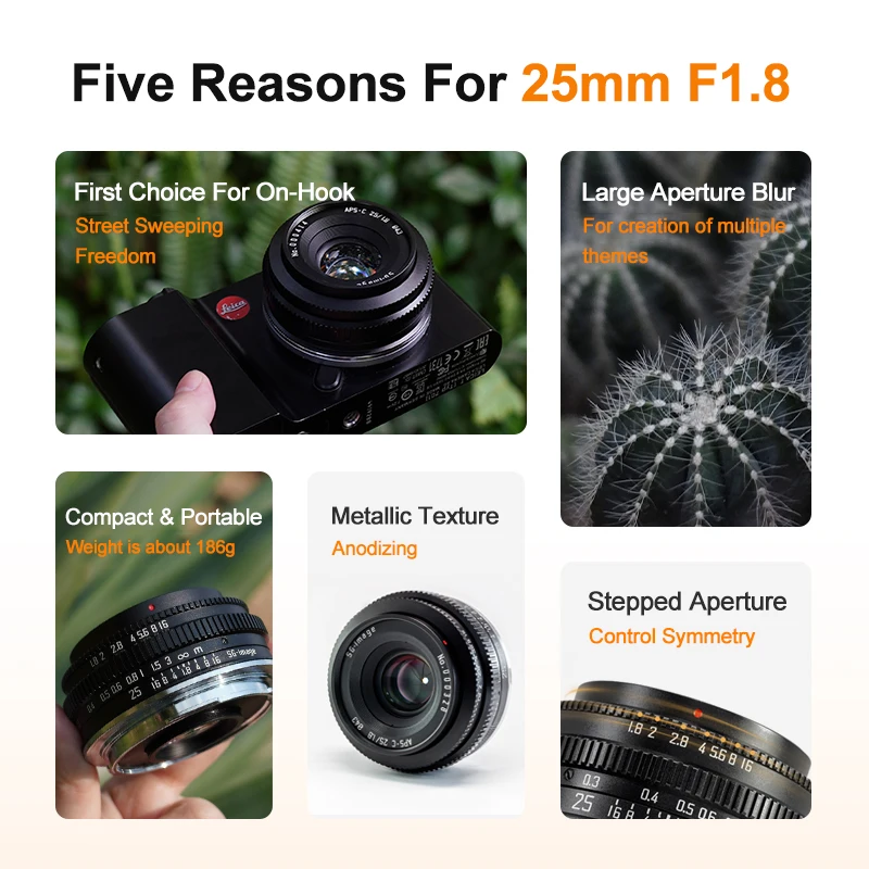 SG Image 25mm F1.8 Large Aperture Manual Lens for Sony E Nikon Z Canon R Sigma Leica L Canon EOS M M43 Fuji X R6 ZVE XT A6300