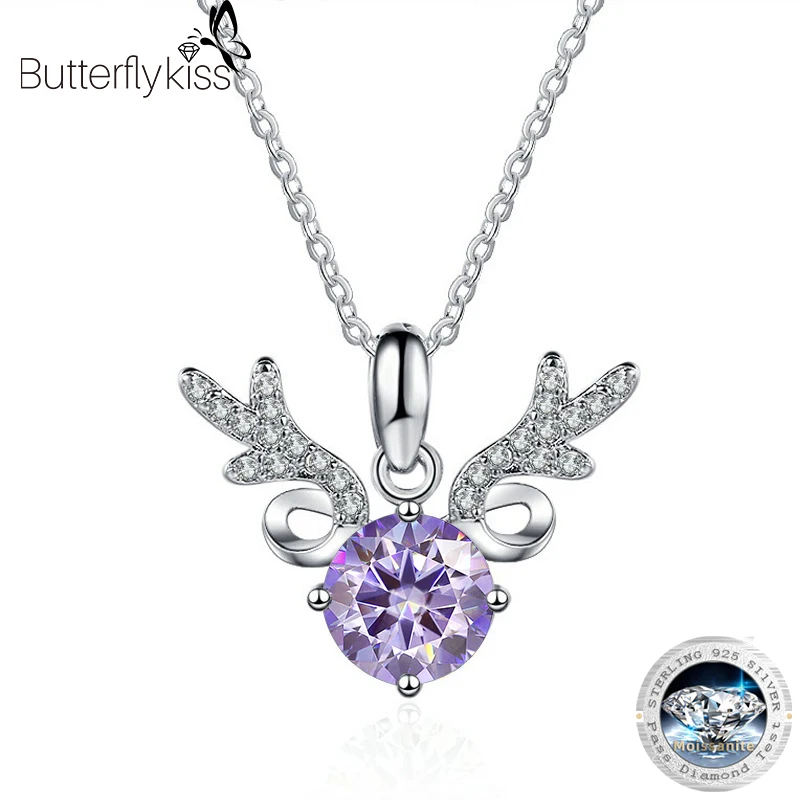 Butterflykiss Excellent Cut 1.0 Carat Moissanite Pendant For Women 925 Silver Diamond Elk Necklace For Girlfriend Birthday Gifts