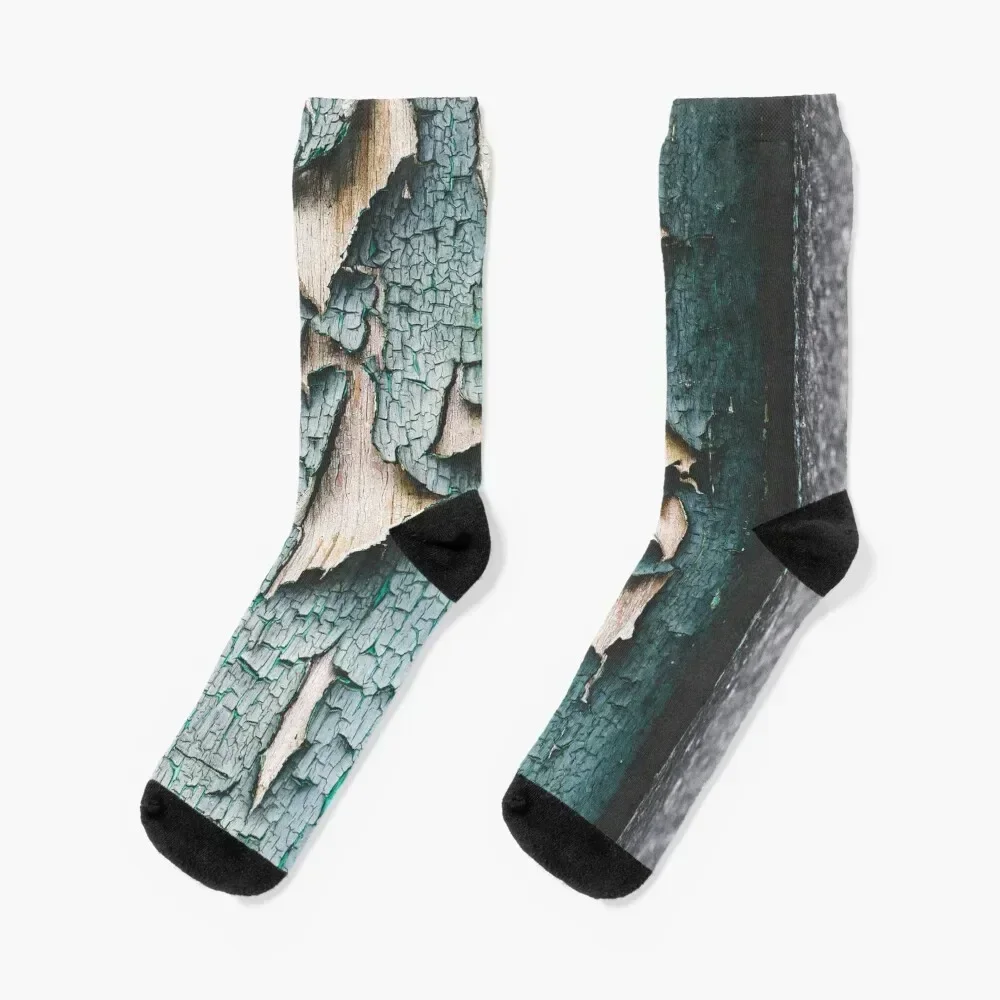 

Rustic old light blue green peeling paint Socks floor Antiskid soccer funny gifts Socks For Man Women's