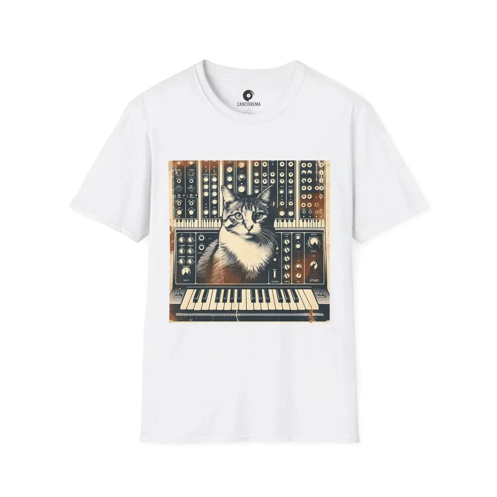 Synth Cat T Shirt Vintage Modular Synthesizer Electronic Music Producer  vintage Washed Stylish Slightly Soft Comfortable