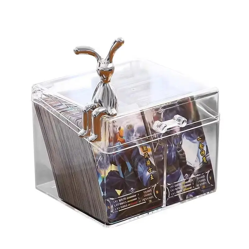Acrylic Card Storage Box Transparent Display Case Holds 400 Postcards 12x10.5cm With 2 Compartments For Game Collection Cards