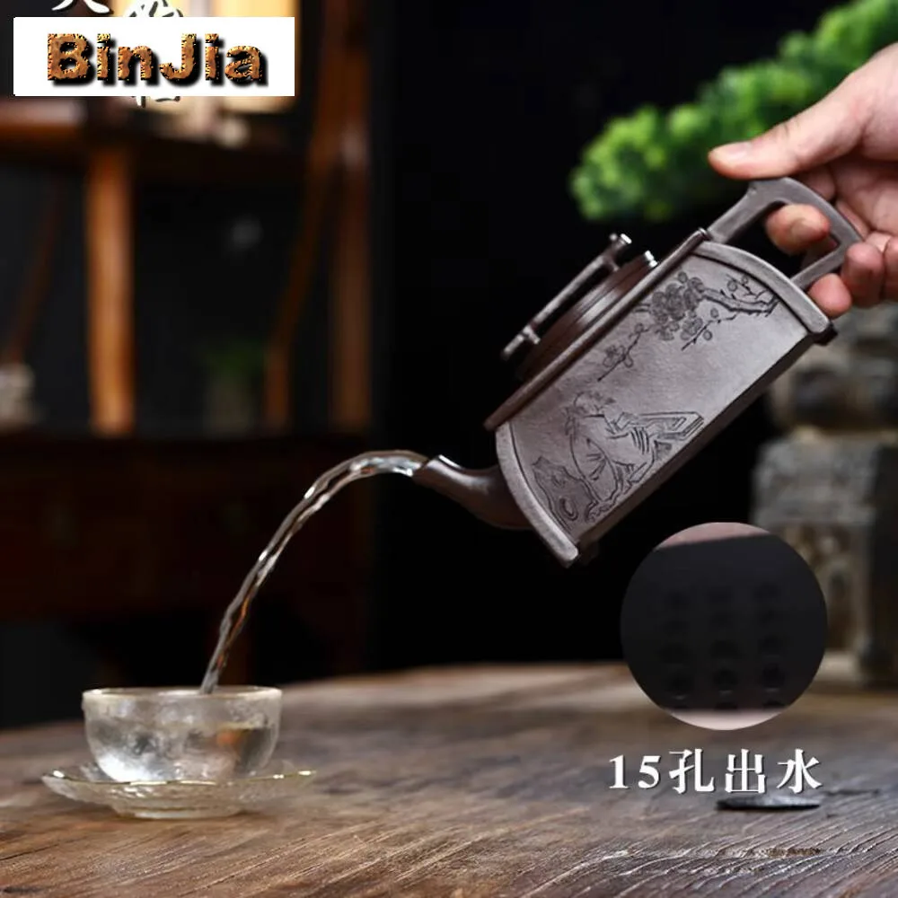 450 مللي ييشينغ الأرجواني وعاء الطين اليدوية Foursquare Qinzun الخام الخام الطين القديم الشاي تخمير غلاية Zisha مجموعة #5