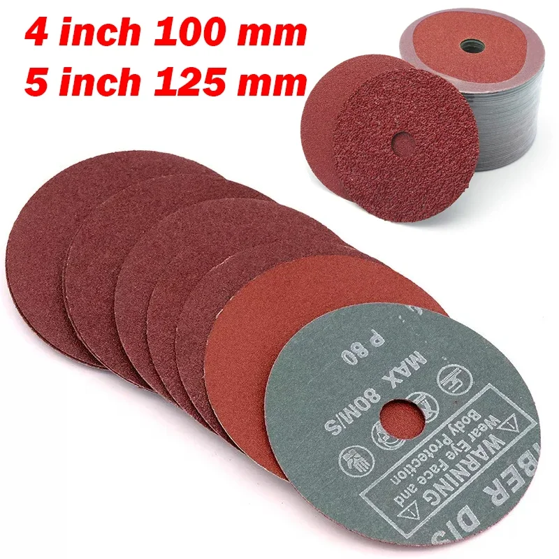 Discos de Lixamento de Fibra “100 mm 125 mm Almofadas de Apoio Abrasivo 24 120 Grão para Ferramenta Abrasiva de Moedor de Ângulo 10 20 50 Peças