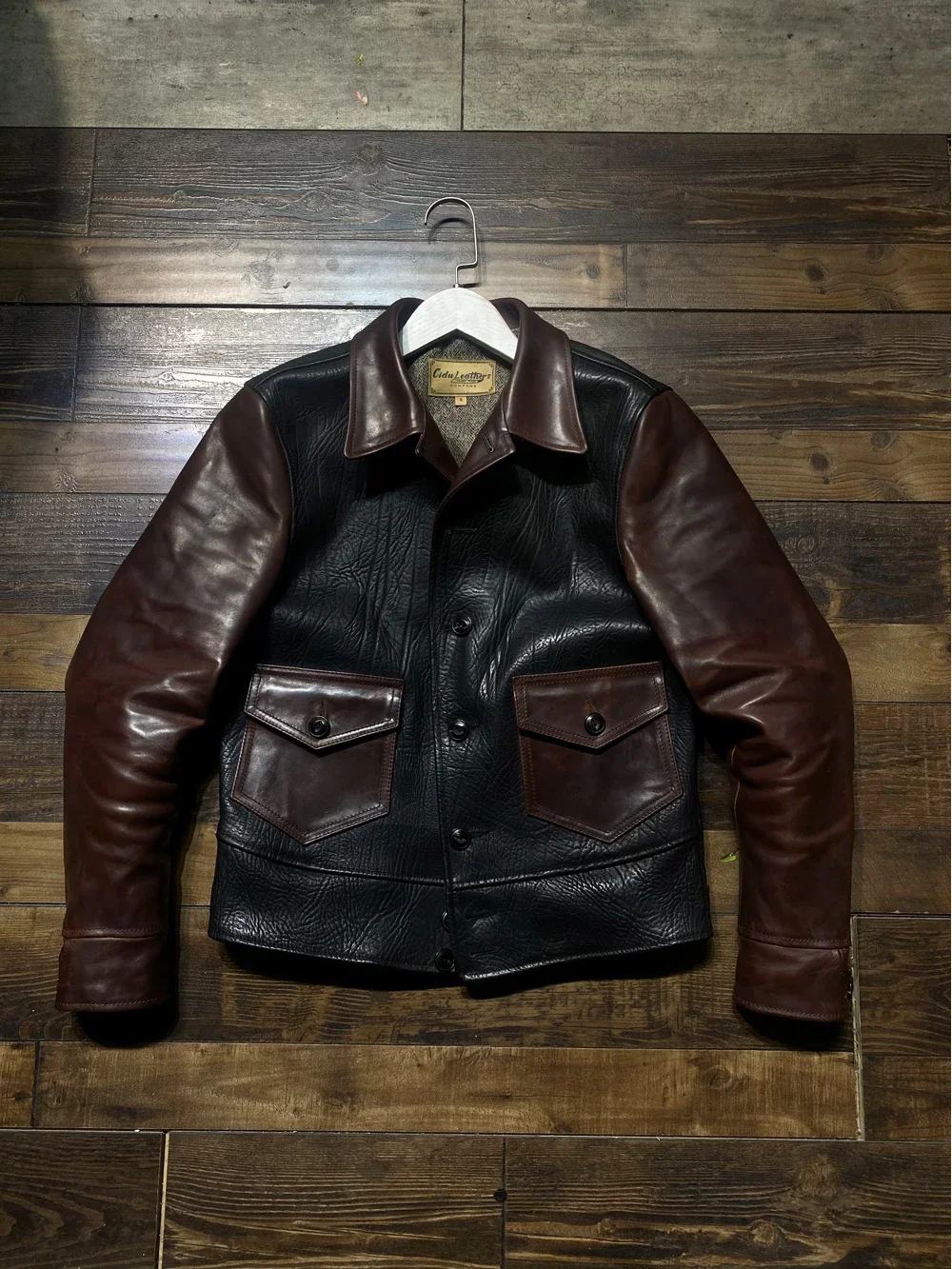 LNY!Wholesales.Senior player.Vintage Japanese style leather jacket.Rough buffalo and horsehide.thick leather clothes