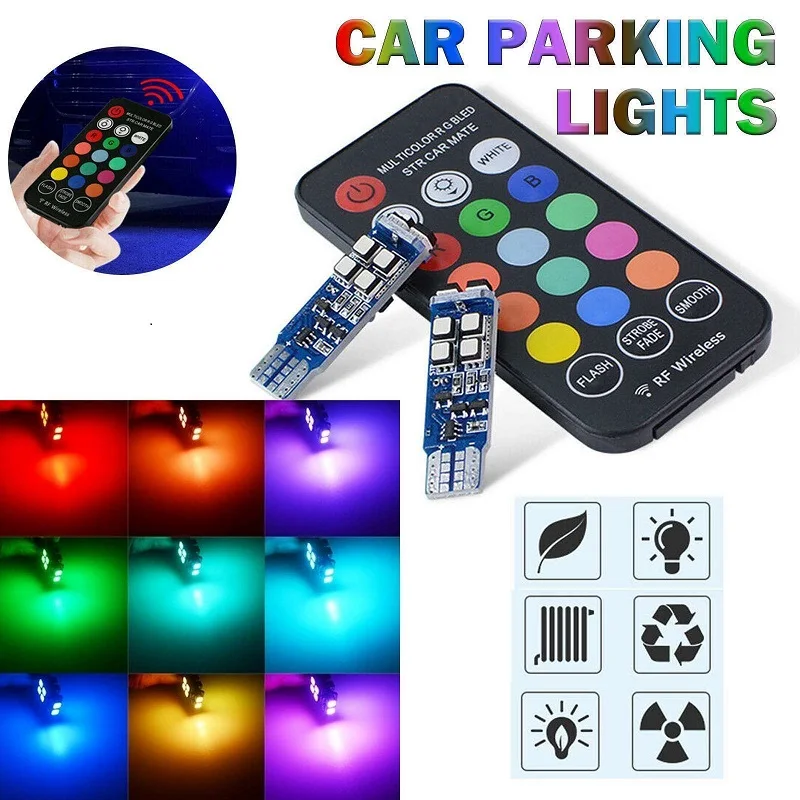 Cars T10 W5W RF Control RGB Leds DC 12V Reading LED Autos Parking Day Lamp License Plates Strobe Position Dome Light Signal