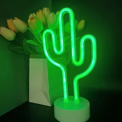 USB/Battery Powered LED Neon Sign Light Desk Decoration Lamp Flamingo Unicorn Coconut Tree Cactus Pineapple Christmas Art Decor