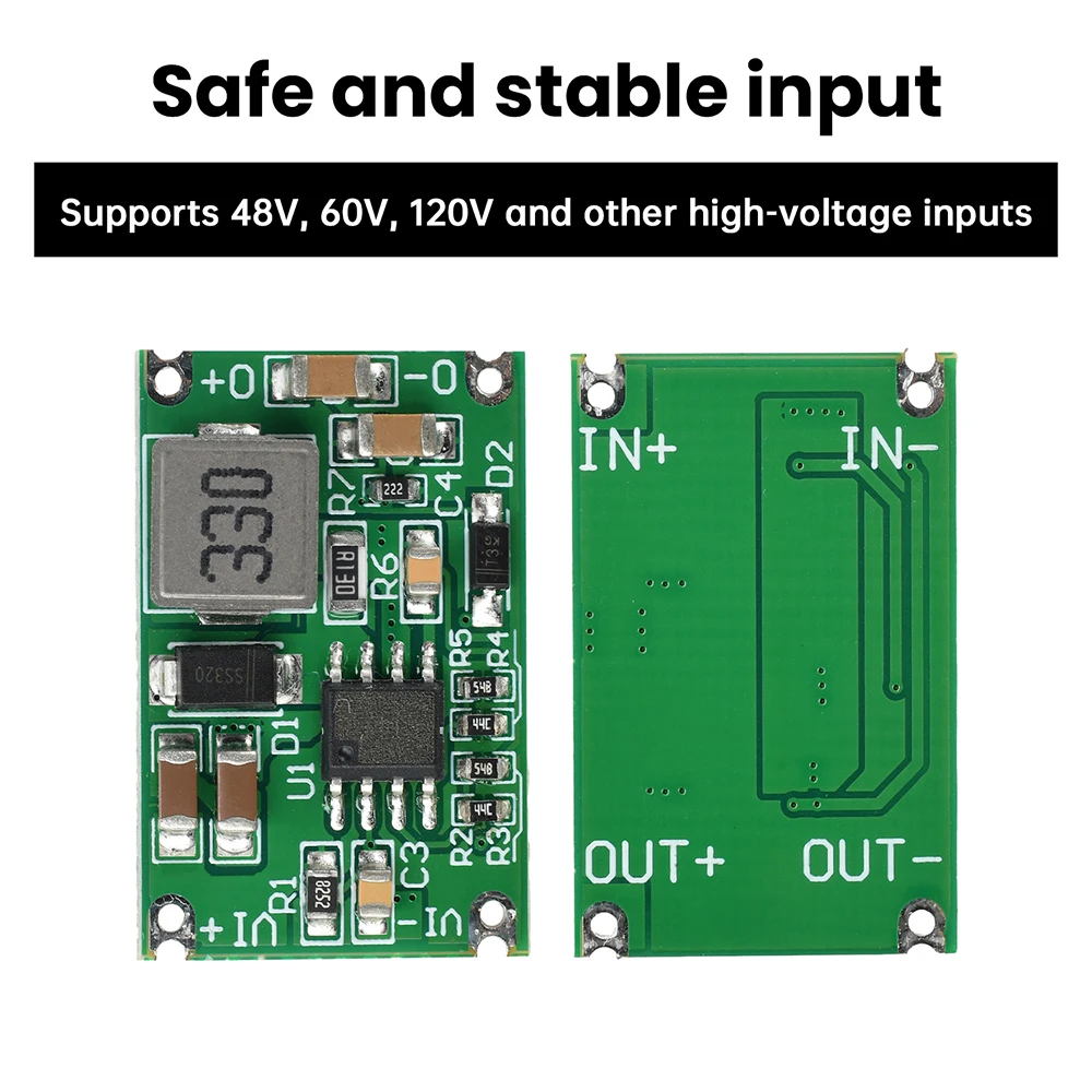 Mini DC-DC Buck Converter 48V 60V 120V to 3.3V 5V 12V Step-Down Power Module with Over Temperature Short Circuit Protection