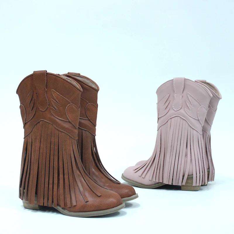 Hot Selling Fashion And Cool Versatile High Heel Tassel Children Girl Boys Baby Kids Cowboy Boot