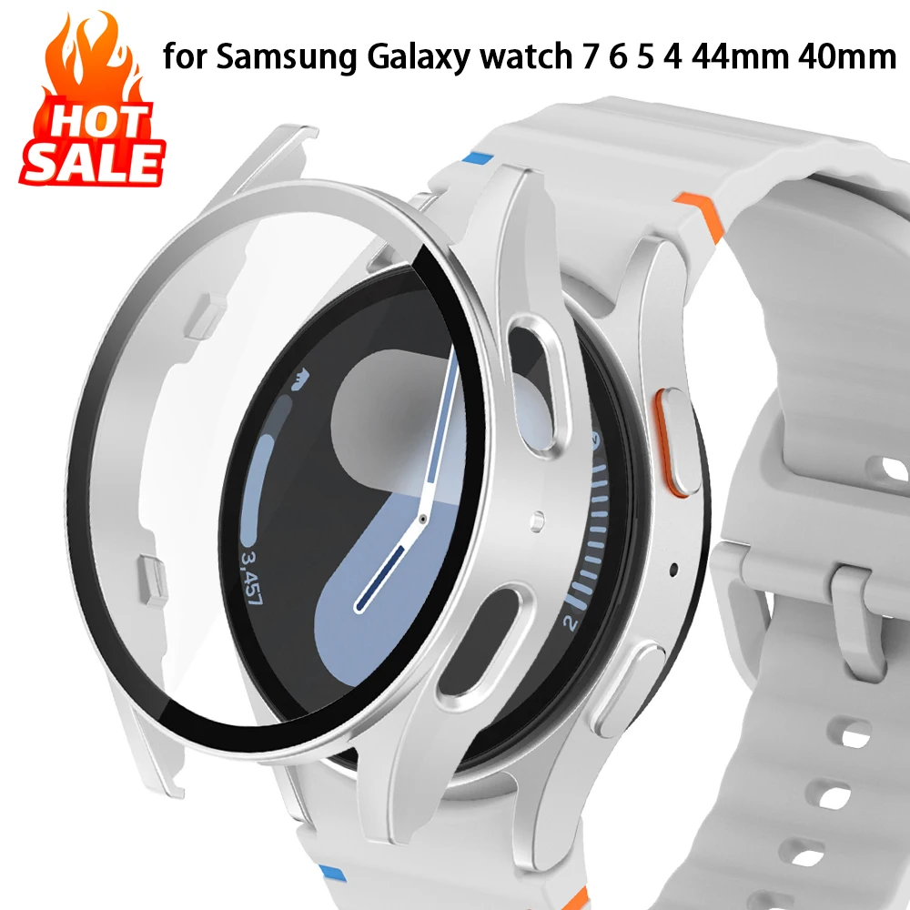 Glass+PC Case for samsung Galaxy watch 7 6 5 4 44mm 40mm Accessories all-around Anti-fall bumper cover watch7 Screen protector