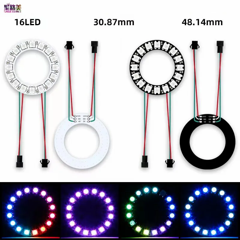 WS2812B LED Ring Lamp Addressable Pixel Light Full Color DC5V SMD 5050 Round Module RGB Lights 8/16/24/35/45 Bits For Arduino