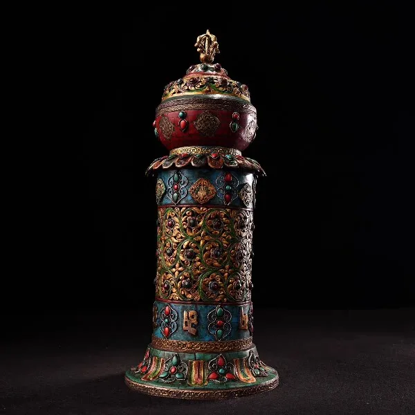 Nepal Pure Copper Handmade Gem Inlaid Painted Incense Burner Eight Auspicious Symbols Home Decor Collectible