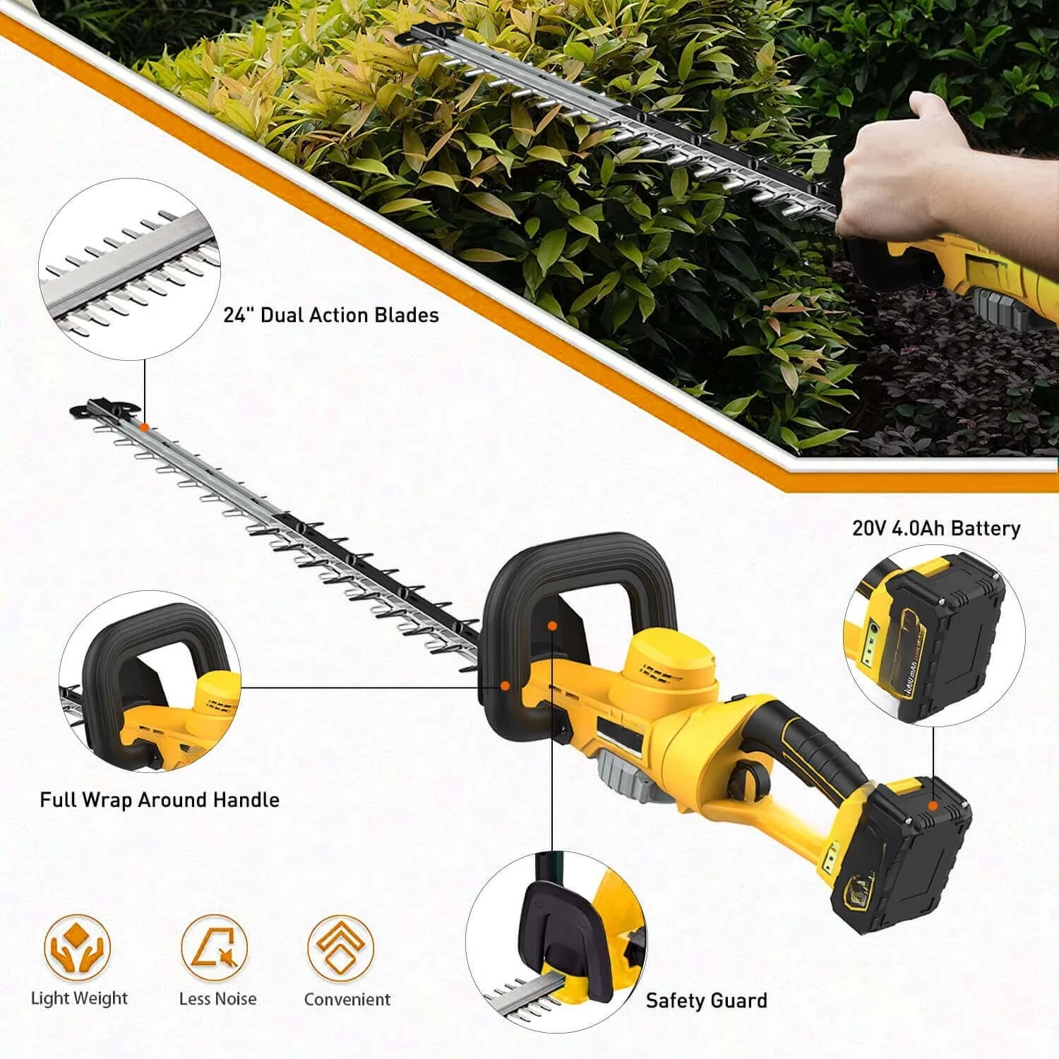 Cordless Hedge Trimmer with Battery and Charger Garden Tools Grass Shear Electric Power Hedge Trimmer Cutter