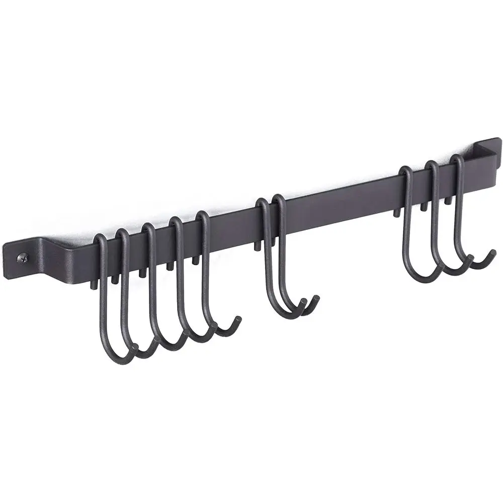 

Настенная кухонная вешалка Wallniture Gourmet с 10 крючками, кованая железная подставка для кухонных принадлежностей, черная, 17 дюймов