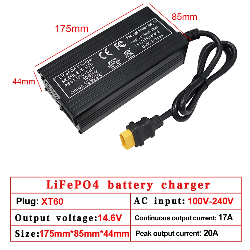 14.6V 20A Smart Lifepo4 Charger 110-220V 4S 12V 17A Charger For Lithium iron Phosphate Battery Pack XT60 XT90 Alligator Clip