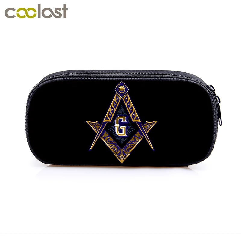 Masonic Square Print Compass Cosmetic Case Pencil Bags Freemason Boys Girls Pencil Box Cute School Case Supplies Gift